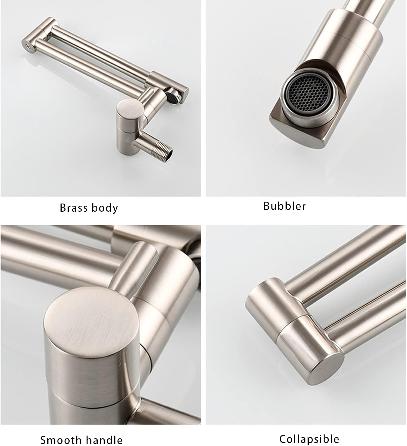 Wall Mount Pot Filler Faucet, Brass Folding Stretchable Kitchen Faucet Double Joint Swing Arm Pot Filler Faucets Single Handle Cold Water Faucet,Chrome (Color : Titanium)