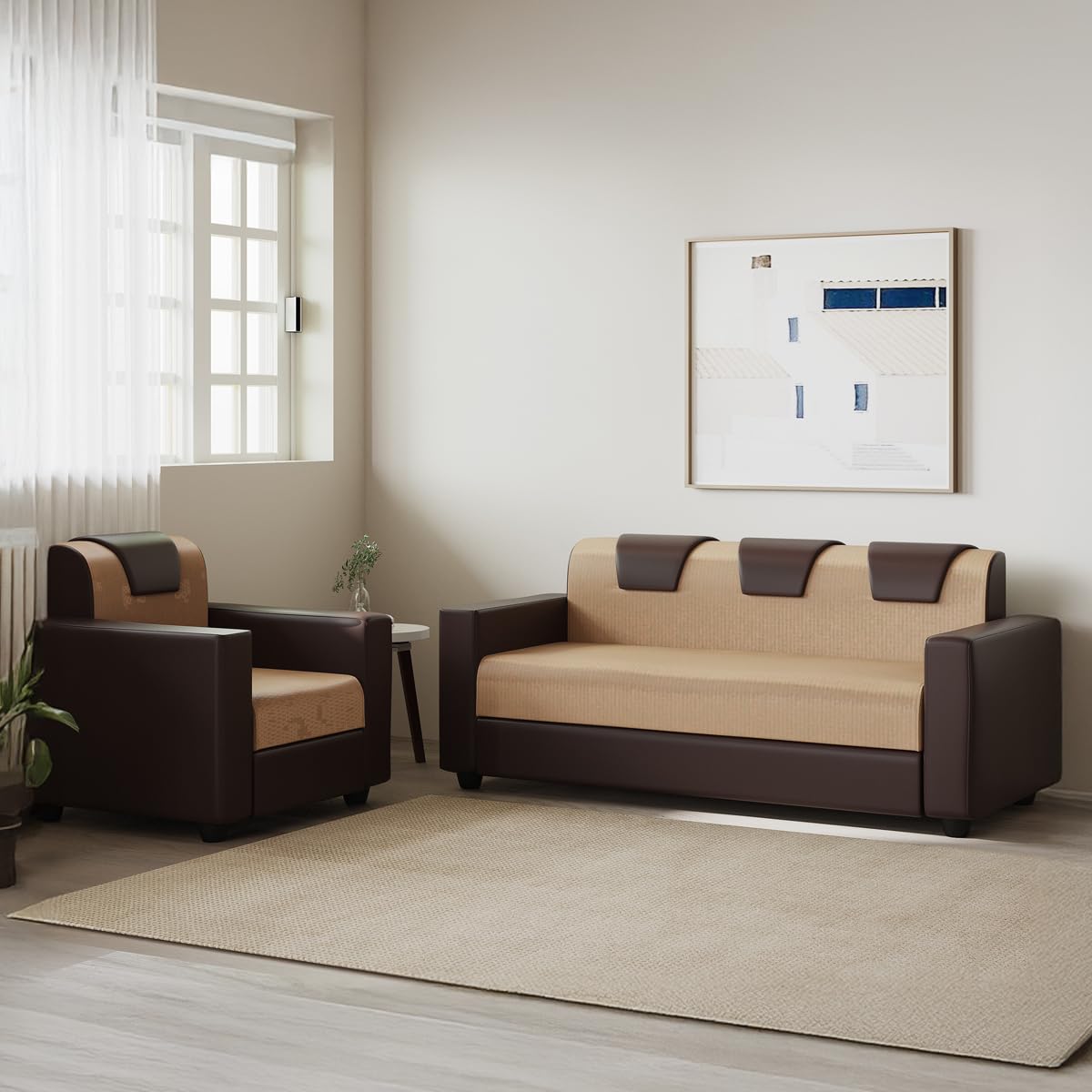 Westido Kay2 Fabric 3 + 1 Sofa Set (Cream Brown, Diy(Do-It-Yourself)) | 1 Year Warranty - 3 Seater-image-16