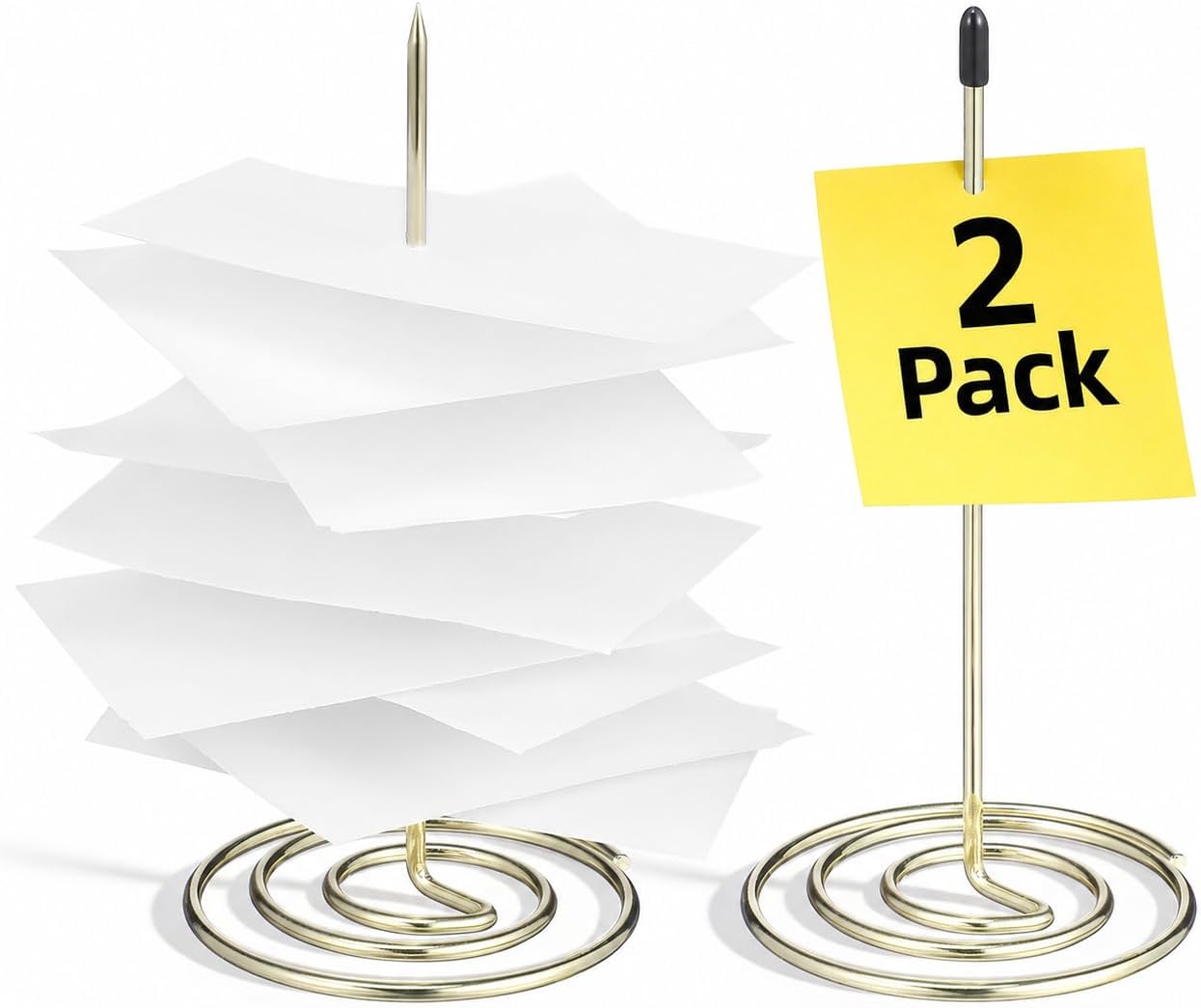NUOBESTY 2Pcs Restaurant Ticket Stabber with Spiral Base, Receipt Spike Holder Stainless Steel Check Spindle Tickets Invoices Holder for Restaurant Office Countertop (Gold)