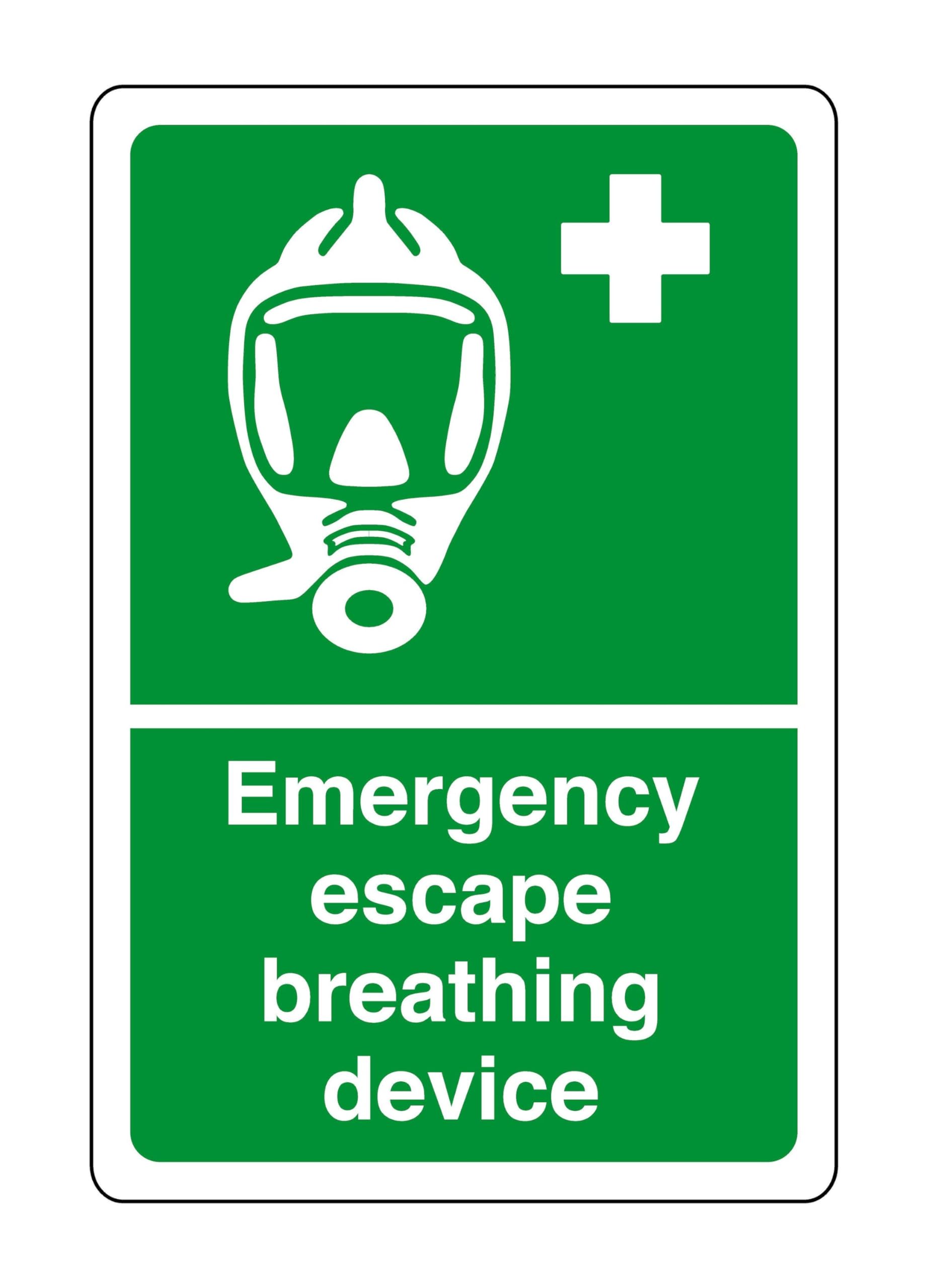 Safety First Display Ltd Green/White Emergency Escape Breathing Device - Safety Sign, Health & Safety Signage, Workplace Safety, High Tack Self-Adhesive Sticker (150Mm X 100Mm) Viewing Distance Within 3M.
