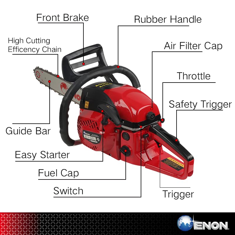 Image of ENON Gasoline 5818 Chainsaw 18inch 2700W 3000RPM, Engine Displacement 58CC Chainsaw, Woodcutting Saw for Farm, Garden and Ranch with Tool Kit (XE-GCS)