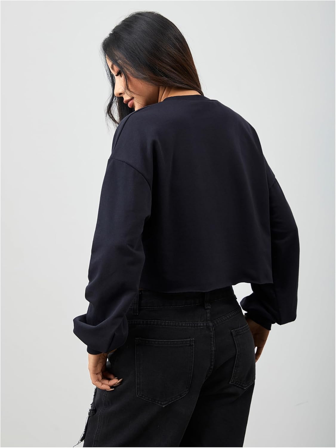 SweatyRocks Women's Casual Long Sleeve Crew Neck Letter Print Crop Top Sweatshirt - Image 2