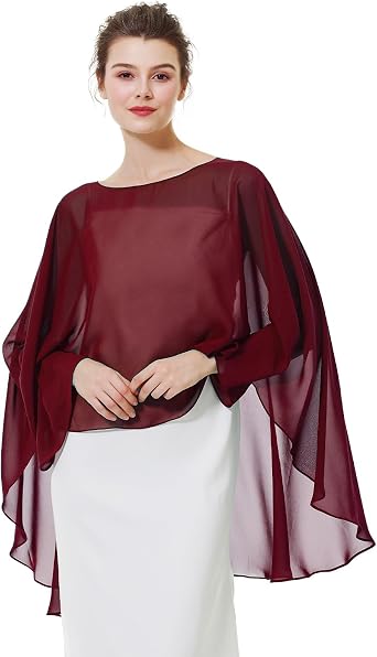 BEAUTELICATE Women Chiffon Capelet Wedding Bridal Cape Sheer Overlay Poncho Stole