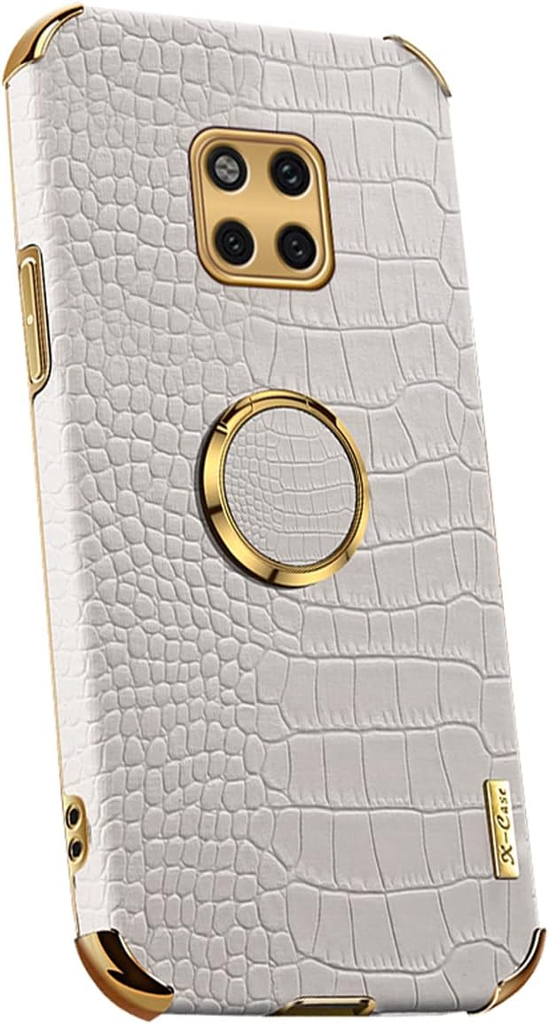 Grandcaser Case for Mate 20 Pro Ultra-thin Soft TPU Crocodile Leather Shockproof Bumper With Ring Bracket Protective Cover for Huawei Mate 20 Pro 6.39" -White
