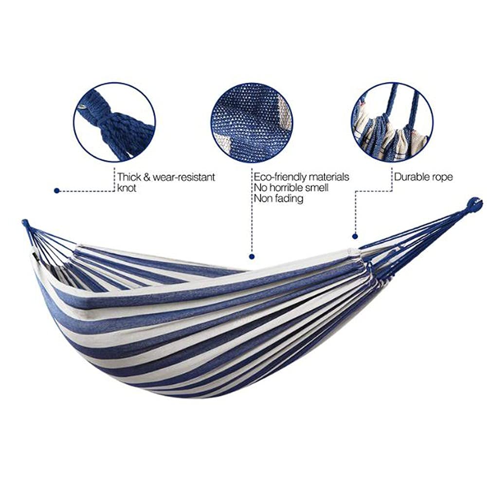 Hamac portable, hamac simple ou double for extérieur, hamac de jardin for camping, voyage, terrasse, hamacs en toile à rayures bleues et blanches, portable avec sac de transport, balançoire for intéri