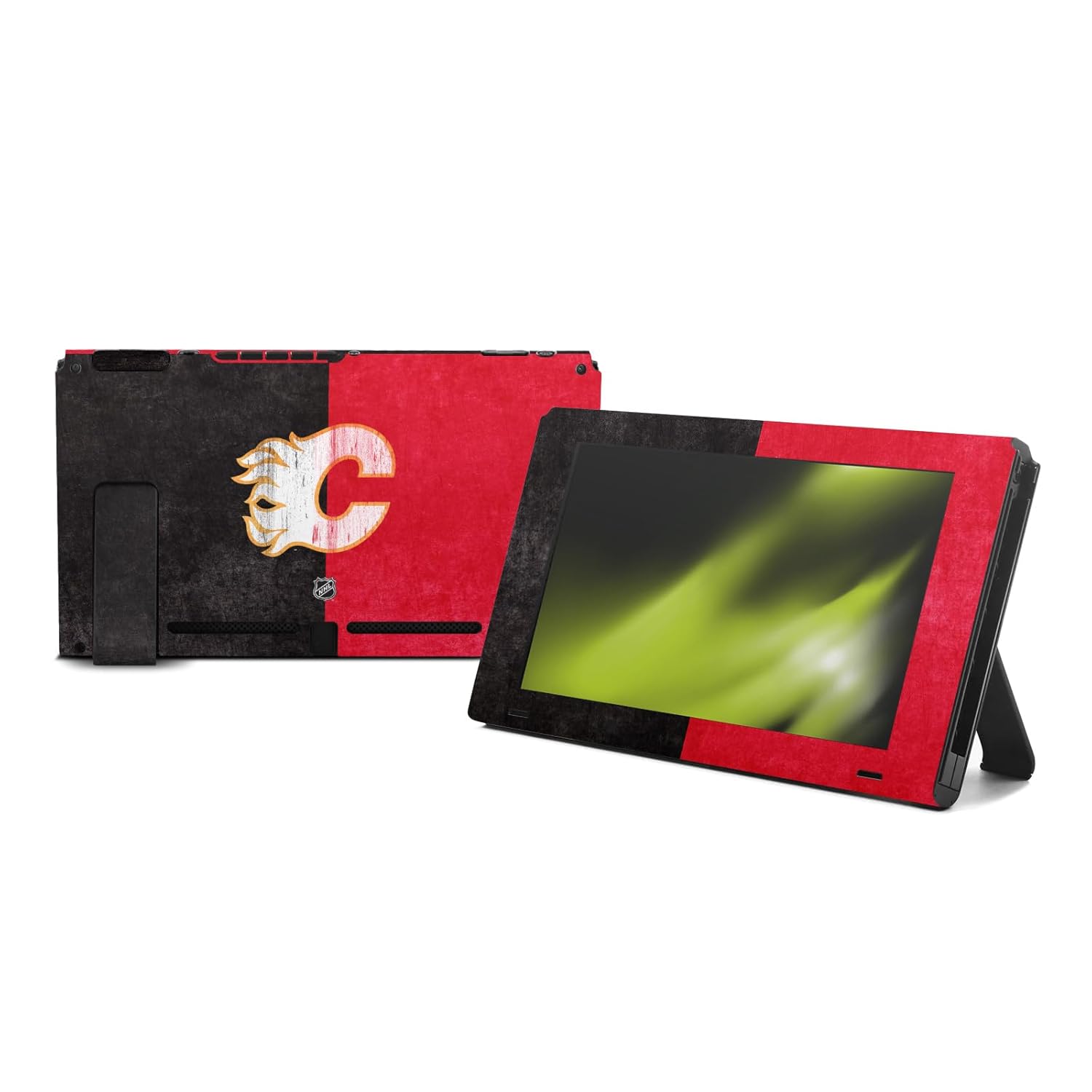 Head Case Designs Officially Licensed NHL Half Distressed Calgary Flames Vinyl Sticker Gaming Skin Decal Cover Compatible With Nintendo Switch Console & Dock & Joy-Con Controller Bundle