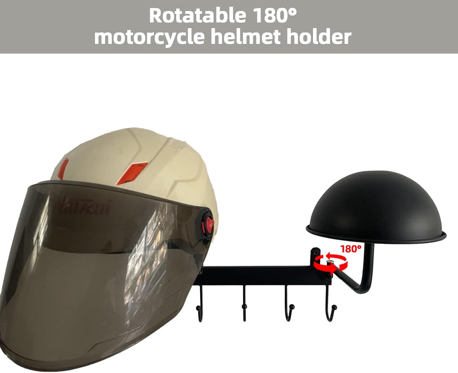Motorcycle Helmet Holder，Rotation Metal Helmet Holder Wall Mount，Helmet Holder with 5 Hooks for Motorcycle Bike and Rugby Helmet