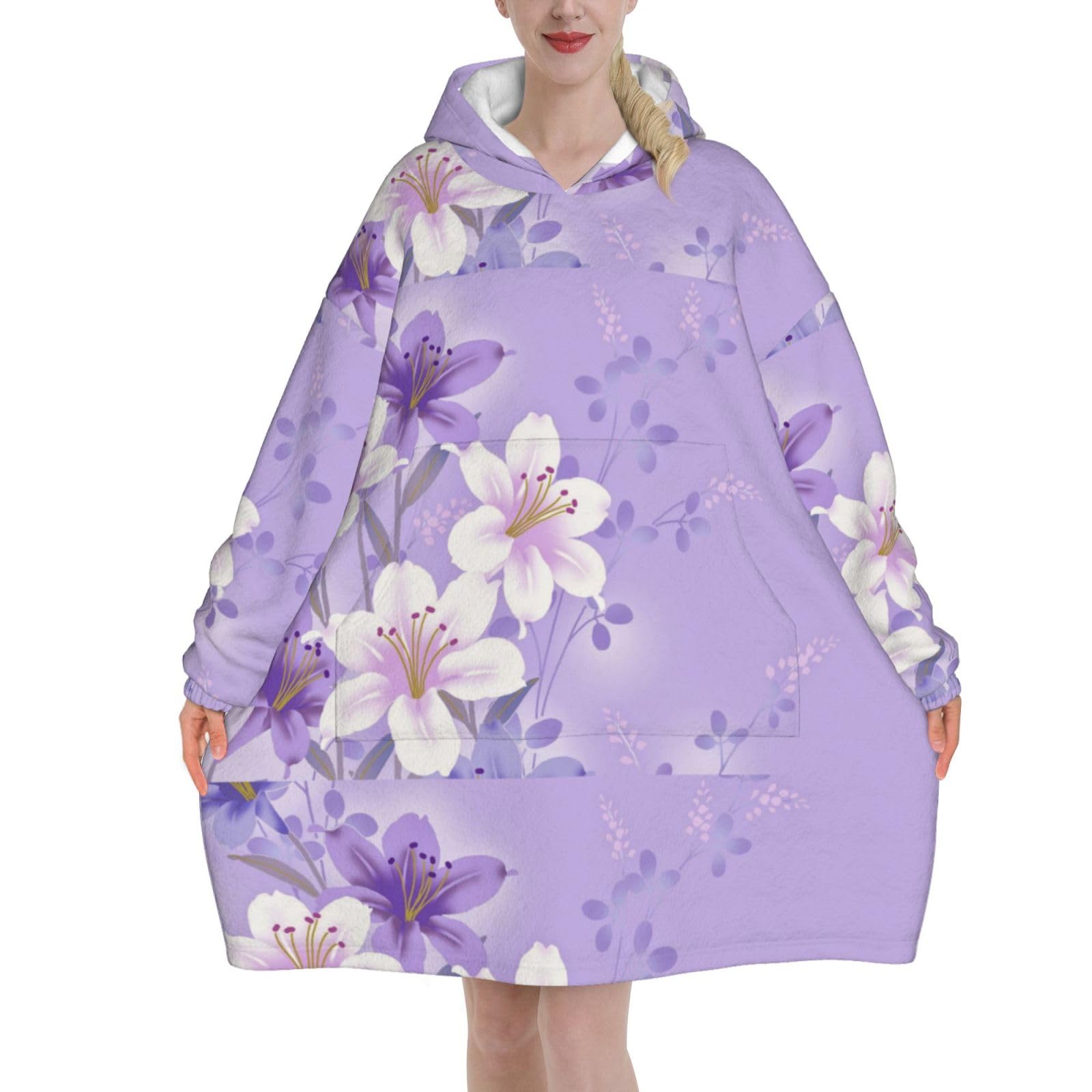 Sweat à capuche couverture unisexe en flanelle violette à manches - 8