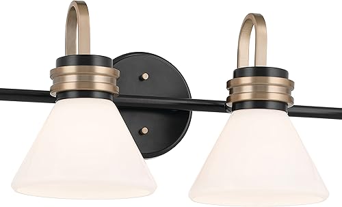 Miniatura 2 de Kichler Farum - Tocador de 4 luces de 34 pulgadas con cristal de ópalo en negro con bronce champán