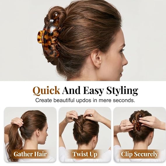 Banana Hair Claw Clips Leopard Print Matte Strong Hold Non Slip Ponytail Hair Barrettes Clip Stylish Hair Accessories for Women Girls (Banana-4pcs)