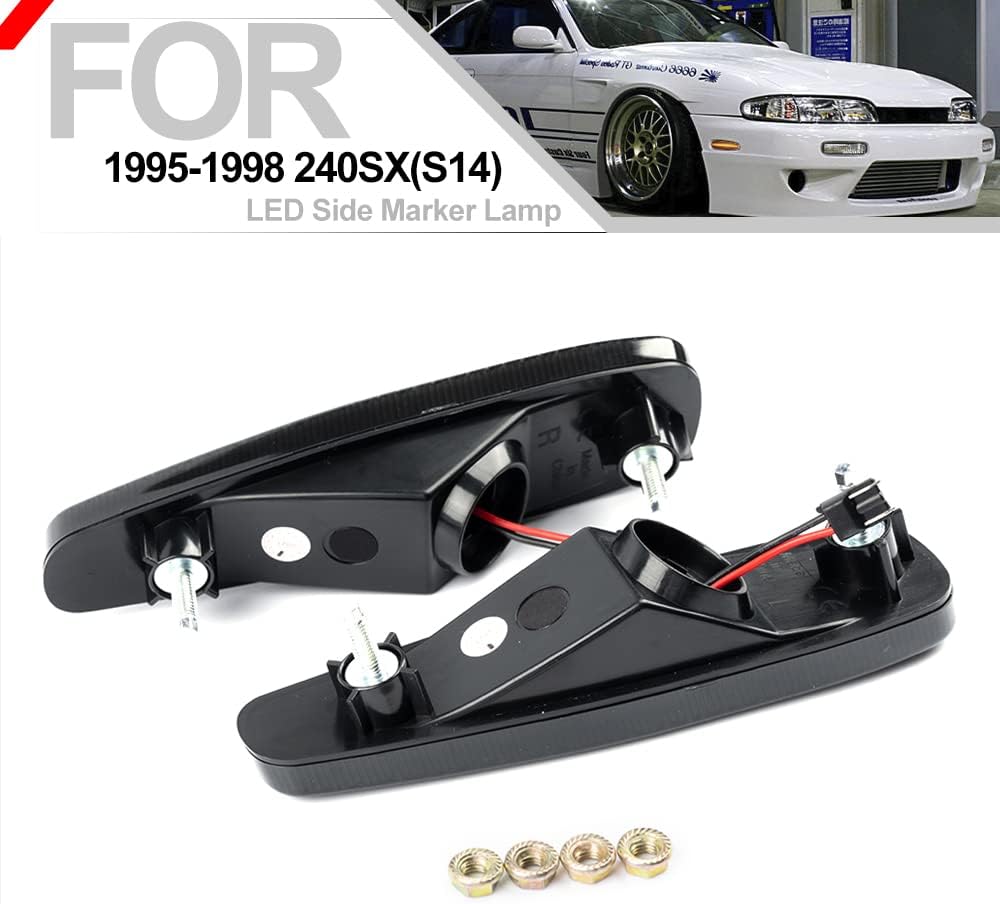 nsautolighting Full LED Side Marker Lights Side Indicator Lamps for Nissan 240SX(S14) 1995-1998 Smoked Lens Side Repeater Amber LED Front Bumper Turn Signals Side Marker Assembly