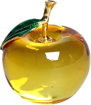 Crystal Figurine, Artificial Crystal, Glass Fruit, Artificial Glass -Shaped Fruit with Green Leaf, Collectible Figurines