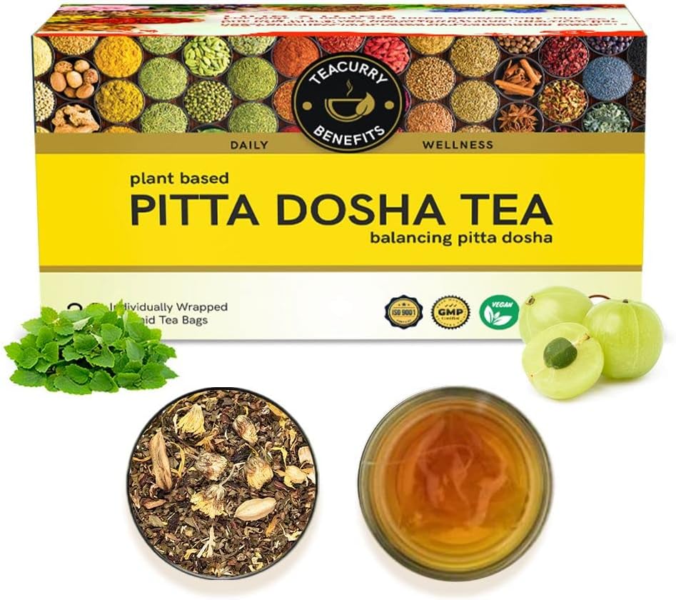 Pitta Dosha Tea (1 Month Pack, 30 Tea Bags) - Helps to balance Pitta Dosha & improve Digestion | Made with Natural Herbs - Rose Petals, Shatavari, Peppermint, Banarasi Amla