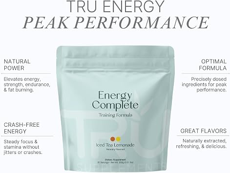 TRU Supplements Supplements Energy, Pre Workout Training Formula, Vegan Friendly, No Jitters, Improve Workout Performance, Naturally Extracted Flavors, 20 Servings (Iced Tea Lemonade)