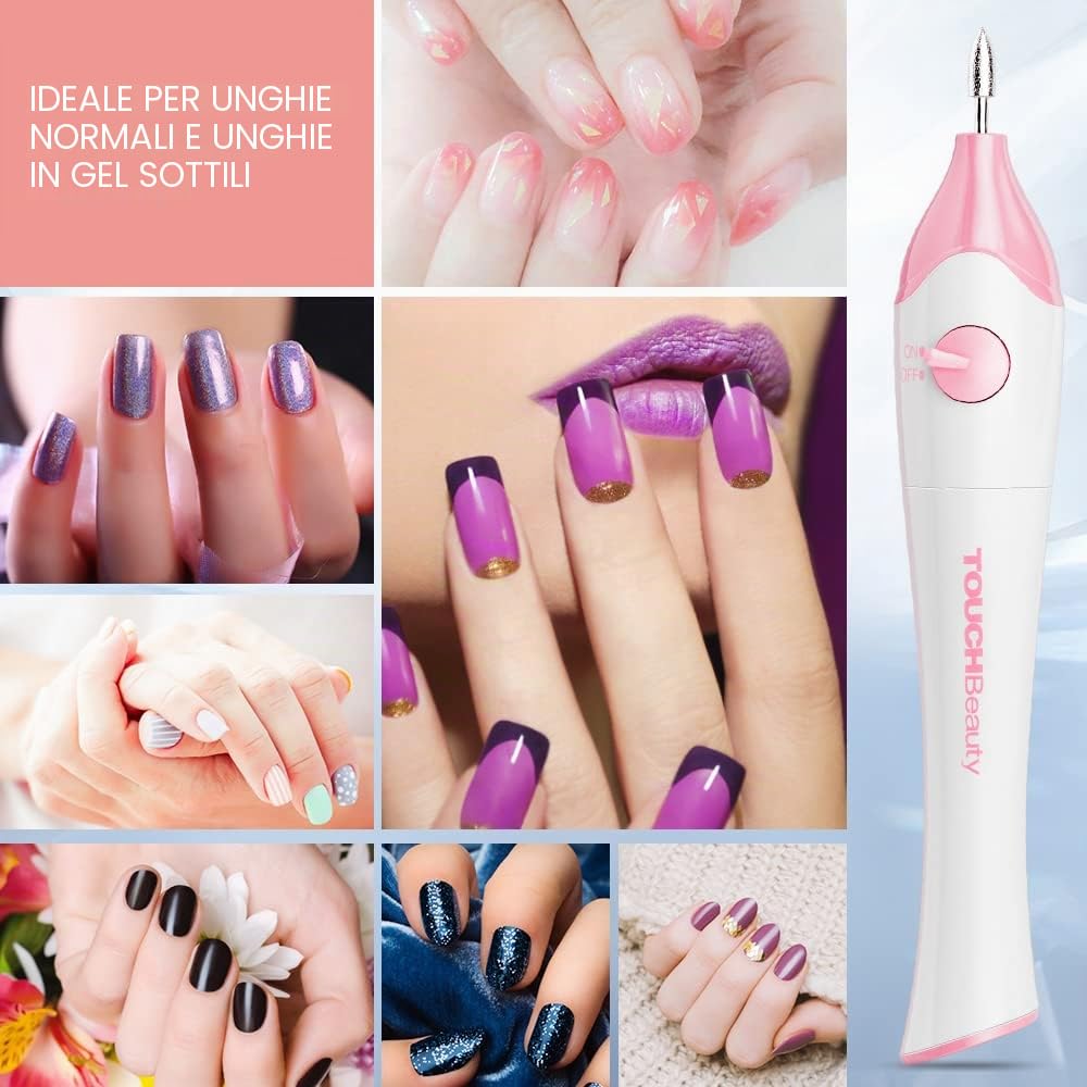 Fresa per Unghie,TOUCHBeauty Lima per Unghie Elettrica con 10 Accessori,Set Manicure e Pedicure Elettrico Kit con UV Lampade LED e Supporto, Portatile,Senza Fili AG-1335R(Rosa)