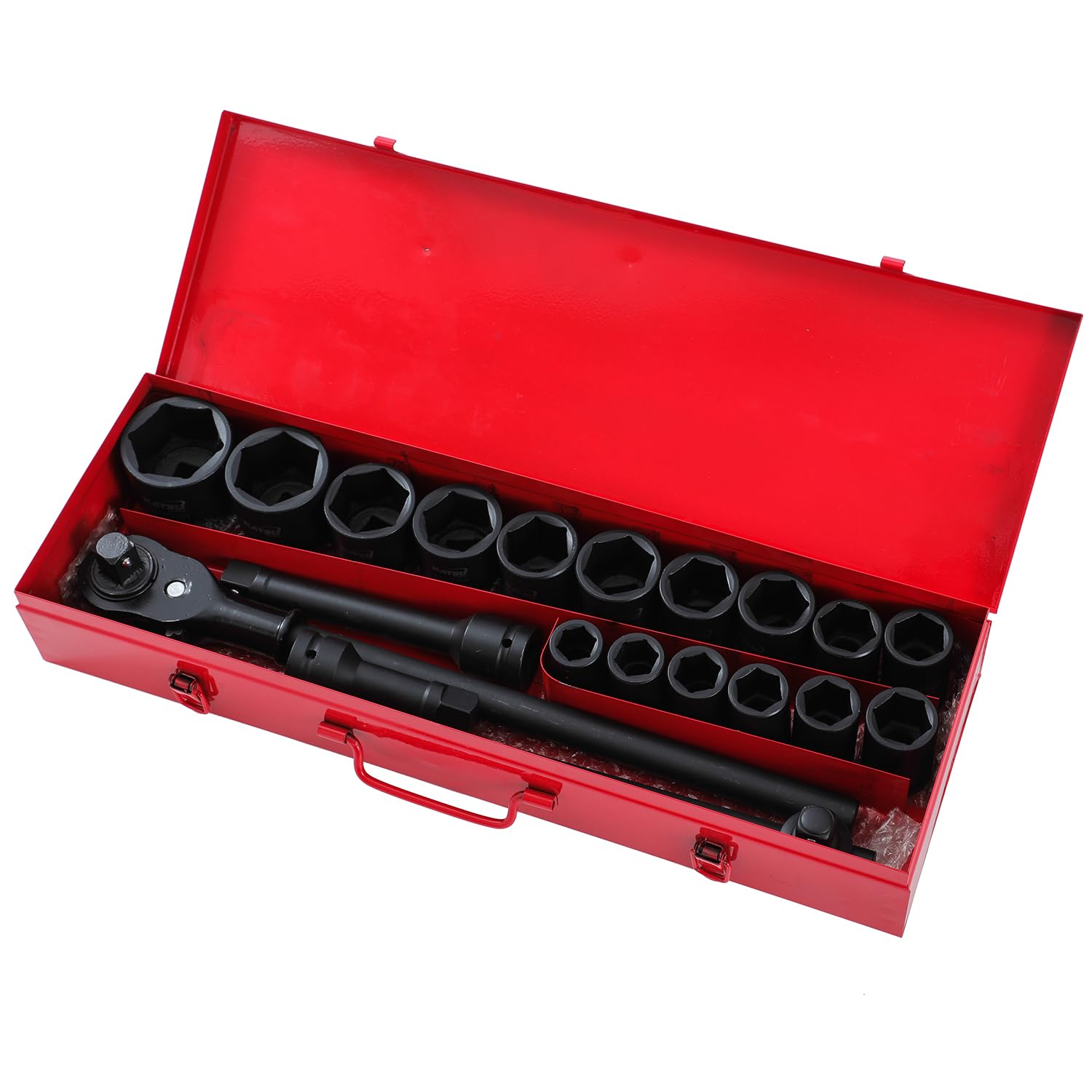 KATSU Tools Juego dado impacto industrial 21 pz – carraca de 24 dientes con liberación rápida 3/4″, vasos profundos 6 puntas métricos 19‑50 mm, maletín acero