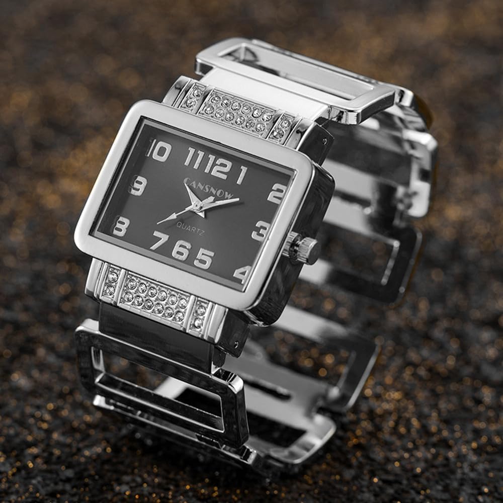 Weicam Luxury Women Crystal Rectangle Dial Watch Cuff Bangle Bracelet Analog Quartz Wristwatches - Image 2