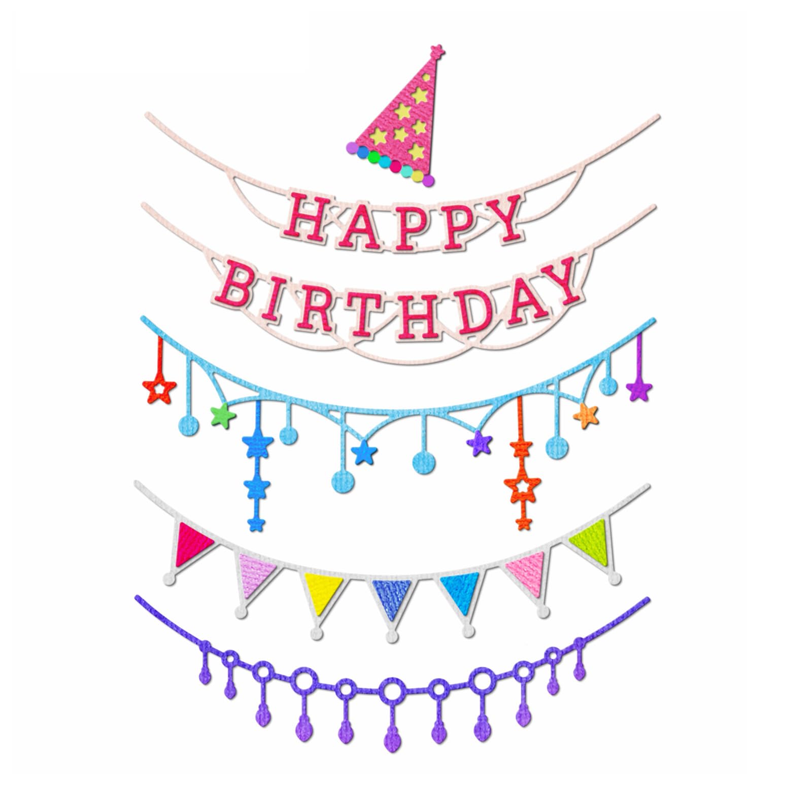XMZZMX Happy Birthday Colored Pull Flags Die Cuts for Card Making, Paper Embossing Metal Cutting Dies Kit Templates, Storage Pockets Supplies, Photo Frame Album DIY Scrapbooking Stencils Sets