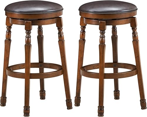 Miniatura 10 de COSTWAY Juego de 2 taburetes de bar sin espalda, taburete redondo de altura de mostrador de 24 pulgadas con asiento acolchado giratorio de 360,