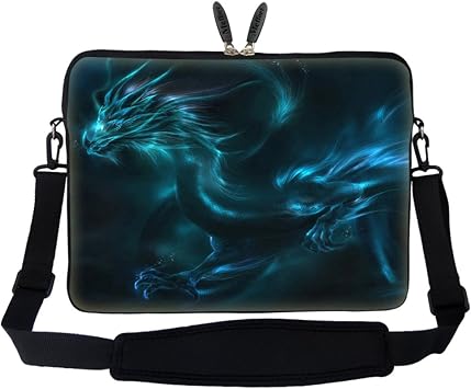 Meffort Inc 15 15.6 inch Neoprene Laptop Sleeve Bag Carrying Case with Hidden Handle and Adjustable Shoulder Strap - Blue Dragon Design