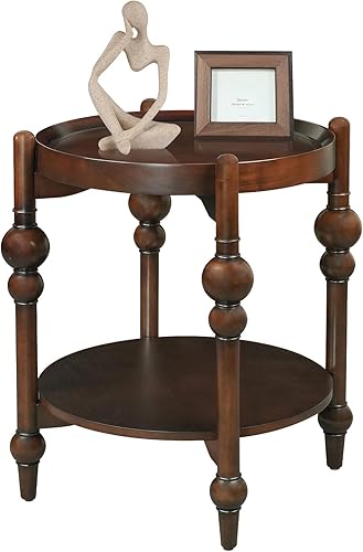 LKTART Mesa auxiliar anidable para sala de estar, mesas auxiliares redondas con marco de madera maciza con almacenamiento, mesa central retro para