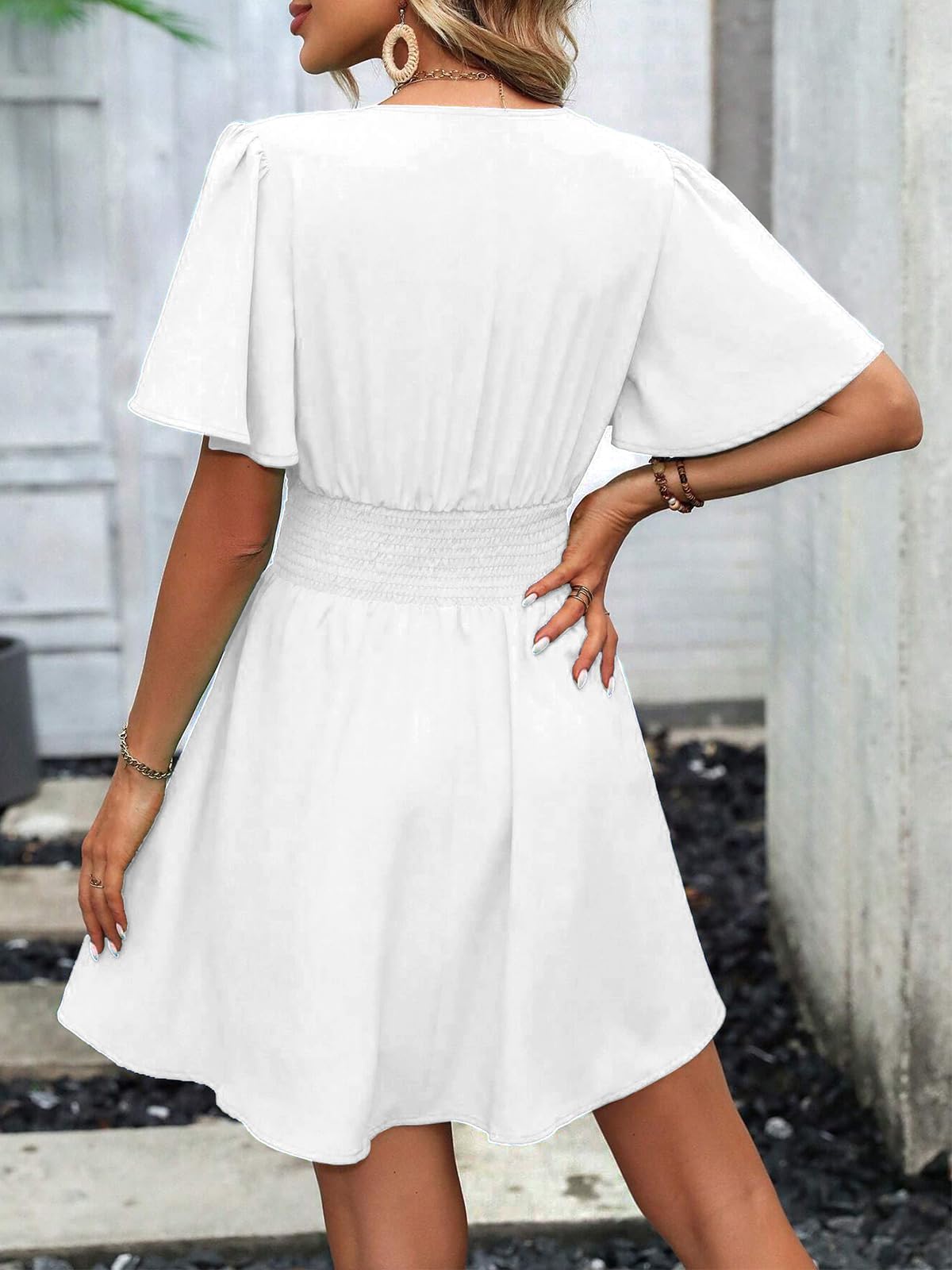 LIAMERHE Vestido Manga Larga/Manga Corta Mujer Casual Vestidos Largos Cuello en V Elegante Dress de Manga Farol Vestido línea A Mangas Mariposa