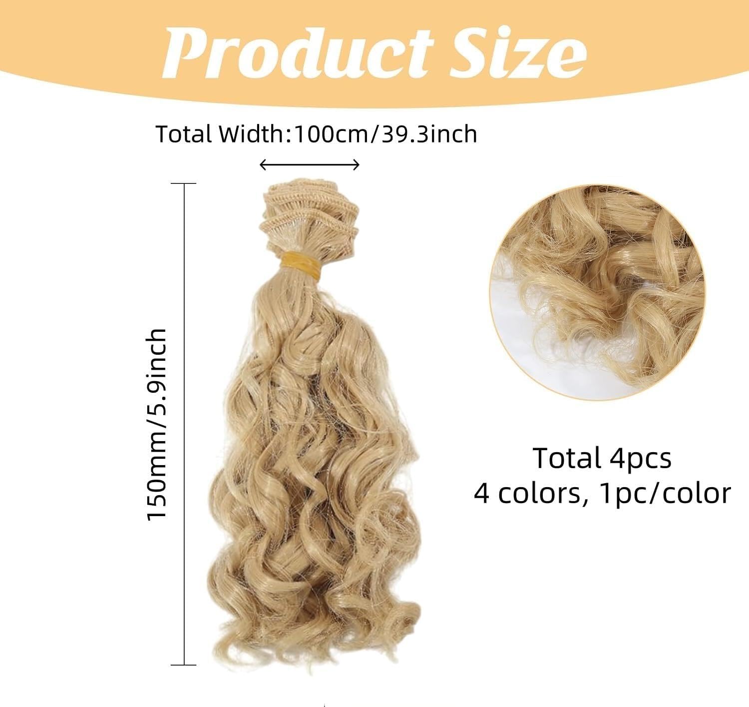 GLOBLELAND 4 pz 4 Colori Bambola Parrucca Riccia Capelli 100cm /40 Pollici Lunghi Estensione dei Capelli della Bambola per Fai da Te BJD Accessori per La Fabbricazione di Bambole