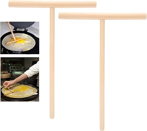 Miniatura 3 de Fdit Esparcidor de masa en forma de T, 2 espátulas redondas de madera en forma de T, para crepé, para uso en cocina