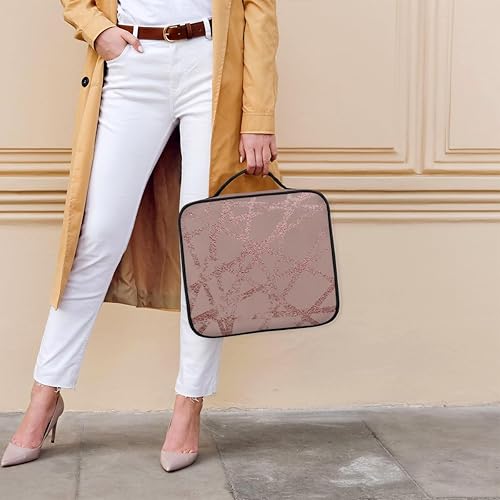 Miniatura 5 de Bolsa de maquillaje de viaje para mujer, grande, cuadrada, portátil, profesional, de tren de coqueta, estuche de cosméticos con asa, cuarzo rosa