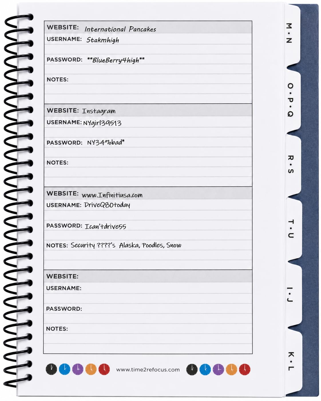 Mini-Spiral-Passwortbuch mit Alphabetiketten Schwarz