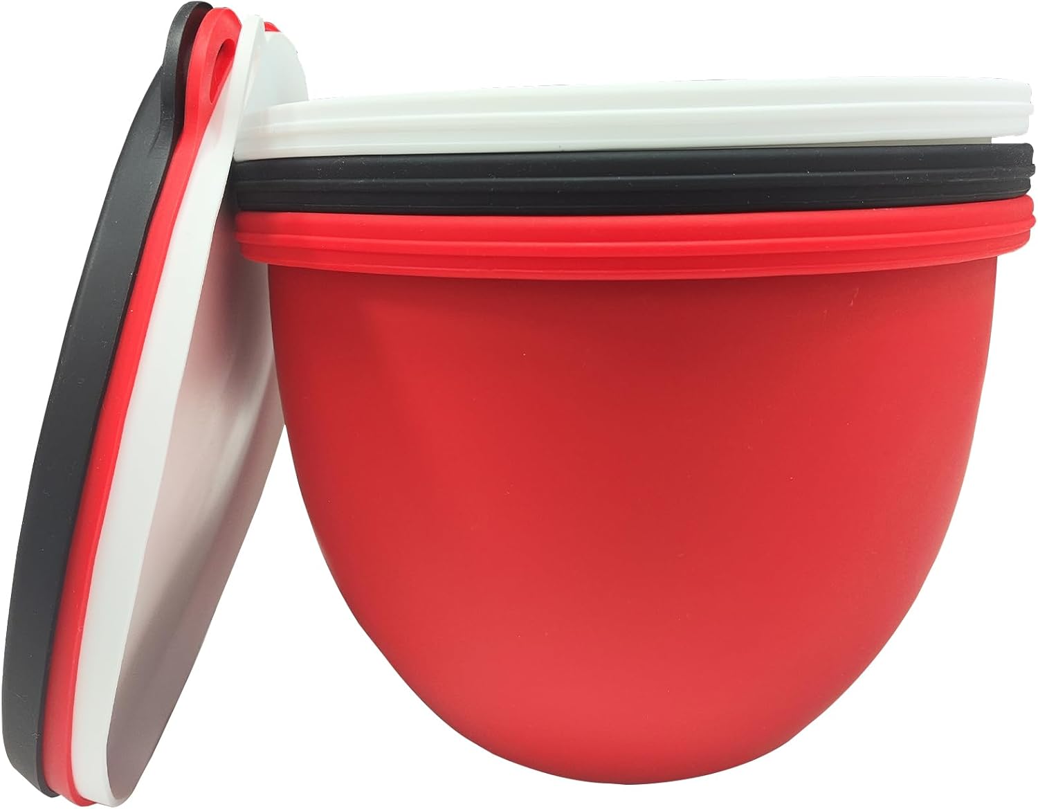 Silicone Bowl Liners for 5 Qt Tilt-Head Mixer with Lids, Food Grade Heavy Duty Insert, Dishwasher Safe (Red+White+Black (3-Pack), 2.97LB (More Value))