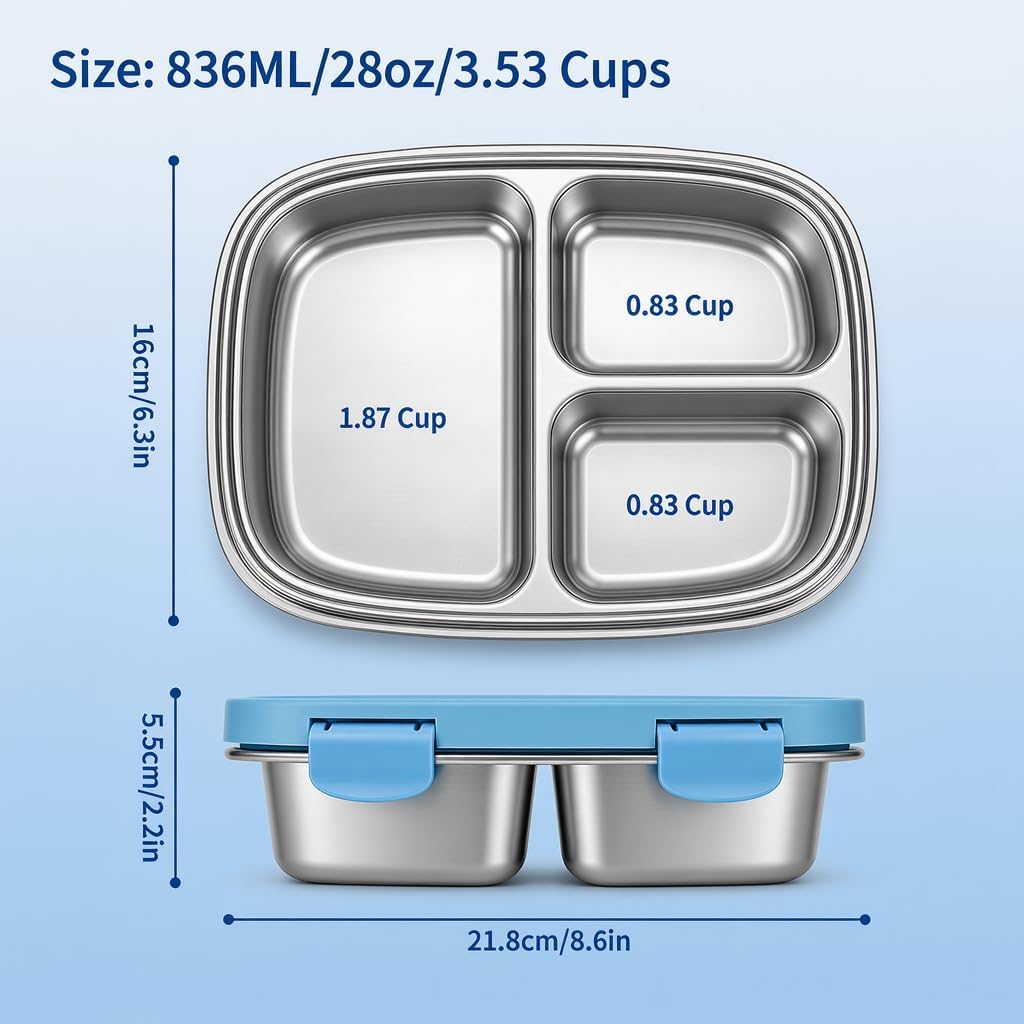 Stainless Steel Bento Lunch Box Compartments