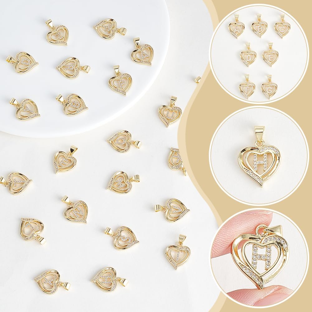WADORN 26Pcs 18K Gold Filled Letters Charms, Love Heart Initial A-Z Alphabet Charm Pendant Beads Glitter Cubic Zirconia Pendants for DIY Crafts Necklace Earring Bracelet Keychains Jewelry Making - Image 4