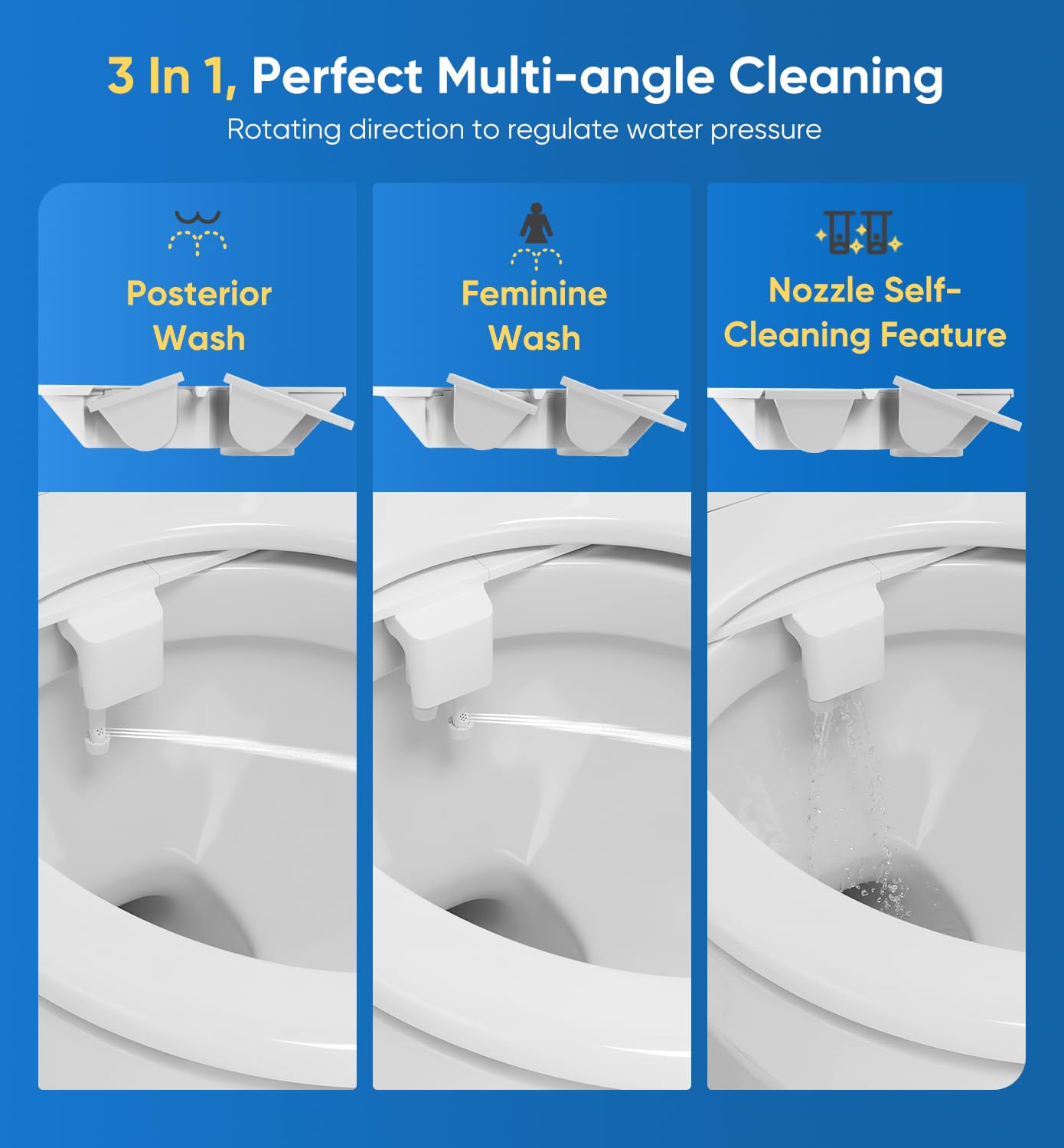 Ultra-Slim 3-in1 Bidet Self-Cleaning Posterior Feminine Wash- Retractable Dual Nozzles Non-Electric Bidet Attachment for Toilet Seat Adjustable Fresh — view 2
