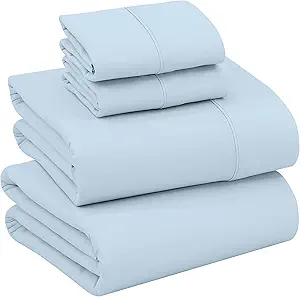 RUVANTI 100% Cotton Sheets Queen Size Set, 4 Pieces, Soft & Breathable Percale Weave Bedding, Deep Pocket 16", Hotel Standard, Crisp Cool Feeling, Durable, Perfect Dyed Bed Sheet, Baby Blue