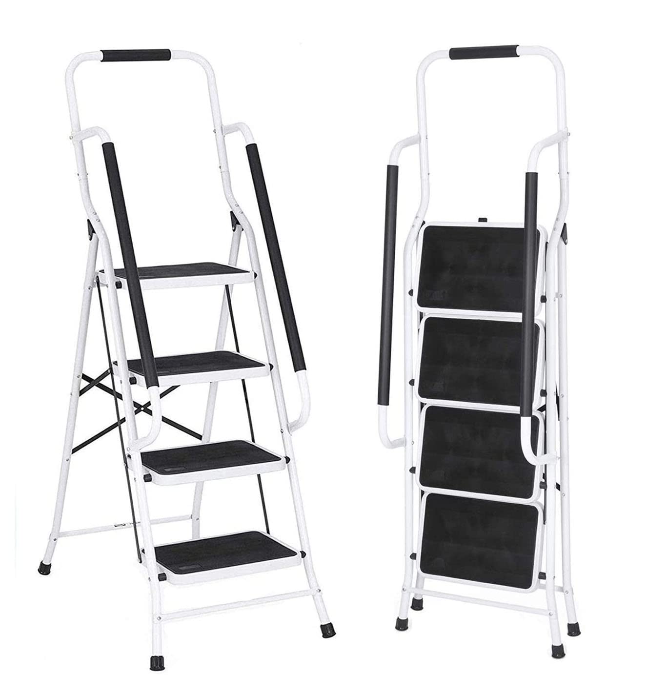 Folding Safety Step Ladder With Handrails Tidoin 3.4 Ft. Brown