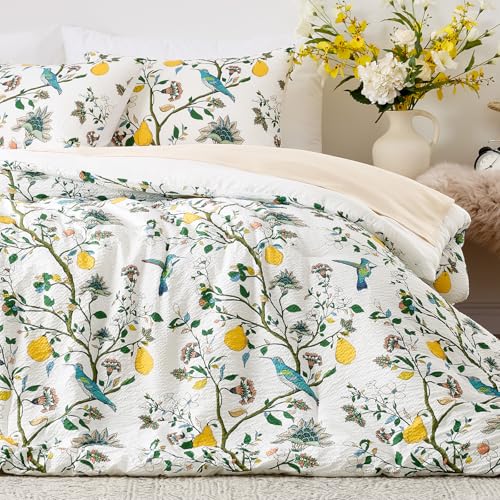 MUSSEL Bedding King Comforter Set 3 Pieces,White Vintage Botanical Floral