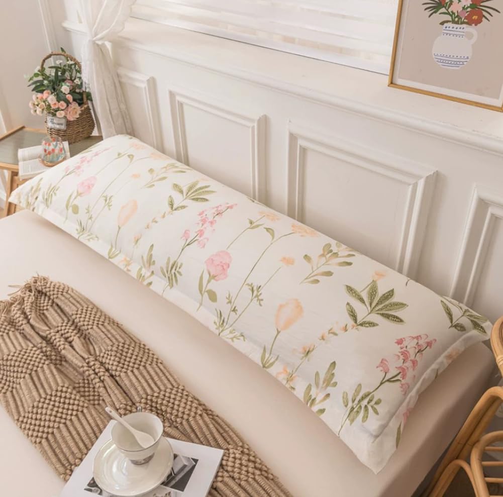 Rectangle Long Pillowcase Lumbar Throw Pillow Cover for Bed Couch Bedroom,Decorative Cotton Body Pillow Cover (White3,19 * 47in/48 * 120cm)