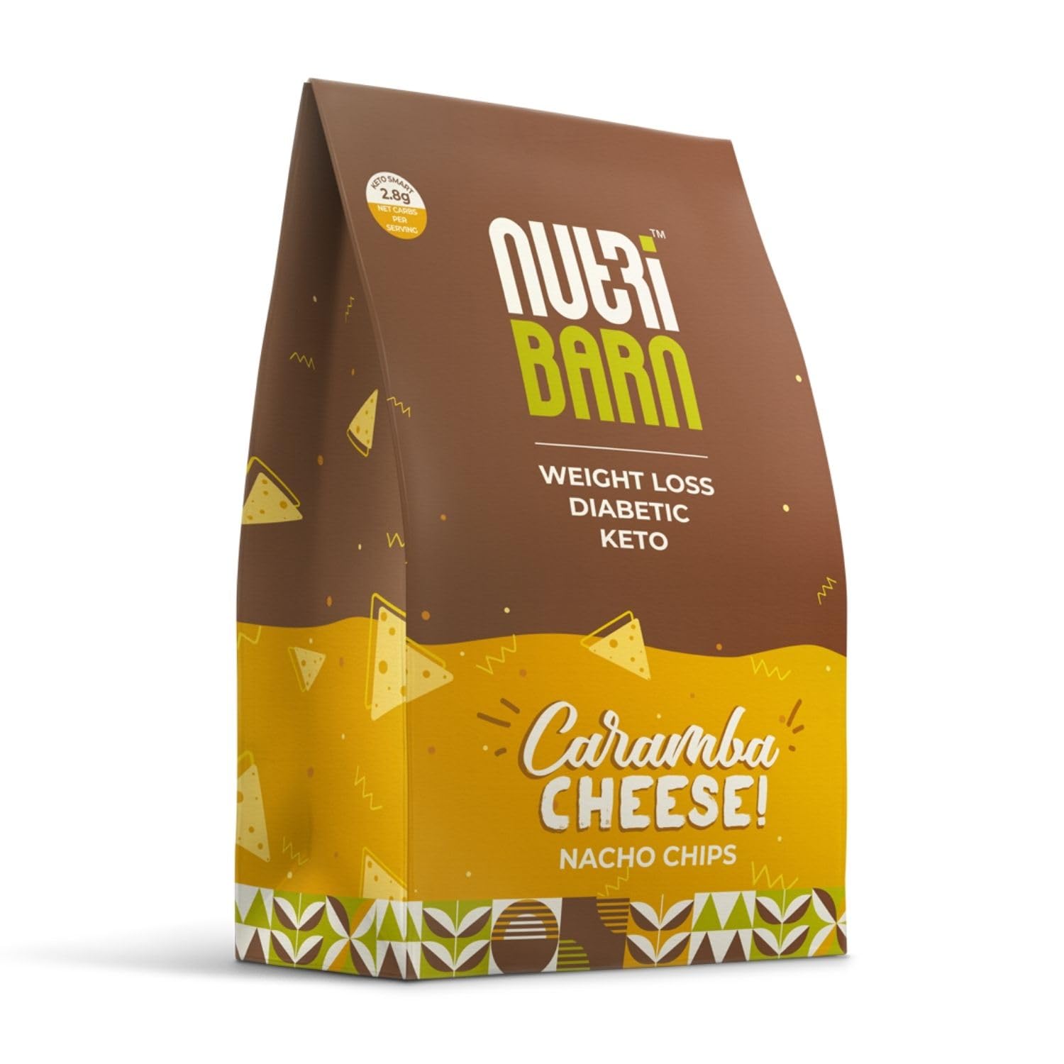 Nutribarn Keto Cheese Nachos, 60 Gms (Pack of 10), 2.8g Net Carb & 24% High Protein/Serving, Identical to Regular Nacho Chips, Low Carb, High Fibre, Low GI, Keto Diet, Weight Loss, Diabetic Friendly