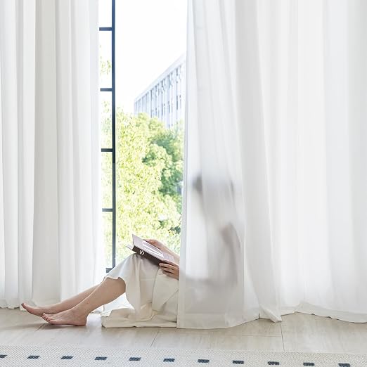 Non-See-Through White Privacy Semi Sheer Curtains That Let Light in 72 Inches Long Light Filtering Sheer Window Curtains Drapes for Living Room Bedroom 2 Panels Set White