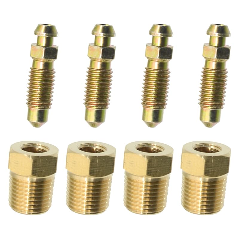 Kit de parafusos sangradores de freio em latão ZX37-08 com roscas 1/8"-27 e 1/4"-28 – 4 conjuntos