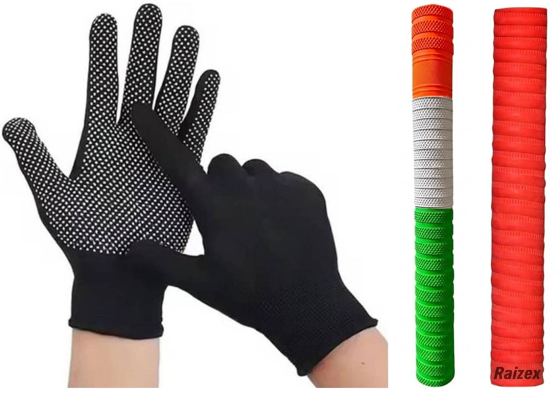 Combo Pack of PVC Dotted Cricket Tennis and Batting Gloves for Extra Grip (Black, 1 Pair) | 2, Anti Slip Bat Grip | Cricket, Cycling, Fitness, Sport & Multipurpose-picture-39