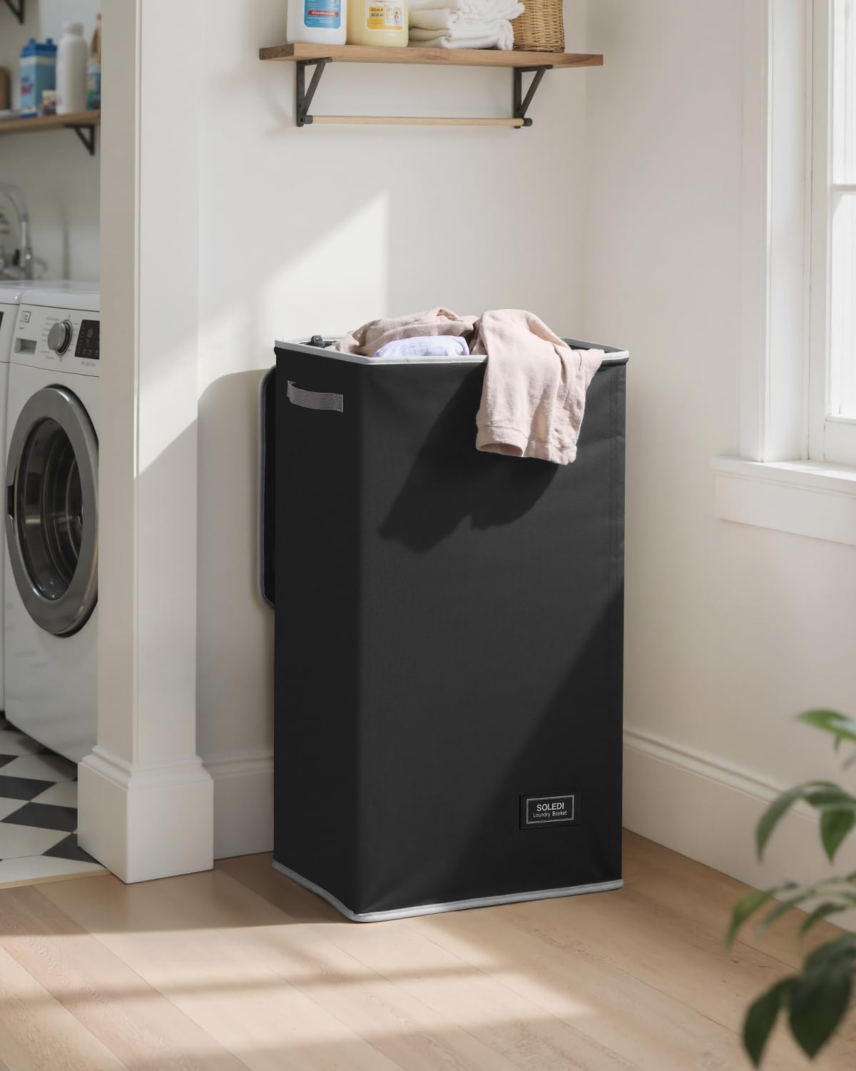 SOLEDI Laundry Hamper Black with Lid and Removable Bag - 100L Large and Tall Laundry Basket Collapsible with Handle for Clothing and Toys Storage - Dirty Clothes Hamper for Bedroom, bathroom, dorm