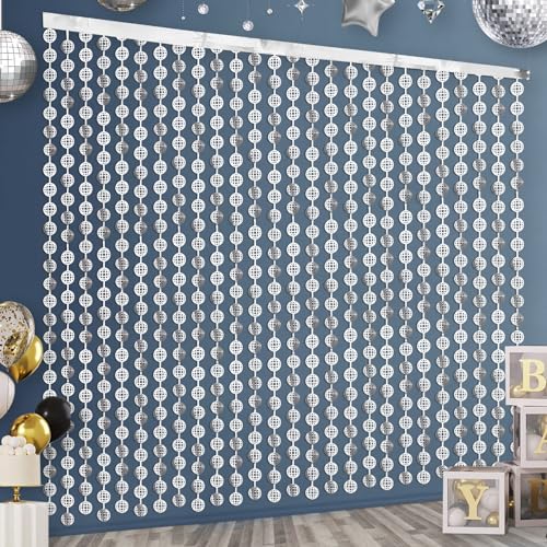 Disco Party Decorations, 2 Pack of 3.3 x 6.6 ft Silver Glitter Foil Fringe Curtains, 70s 80s Retro Disco Ball Backdrop Decor for Cowgirl Bachelorette Party Birthday and Dance Party