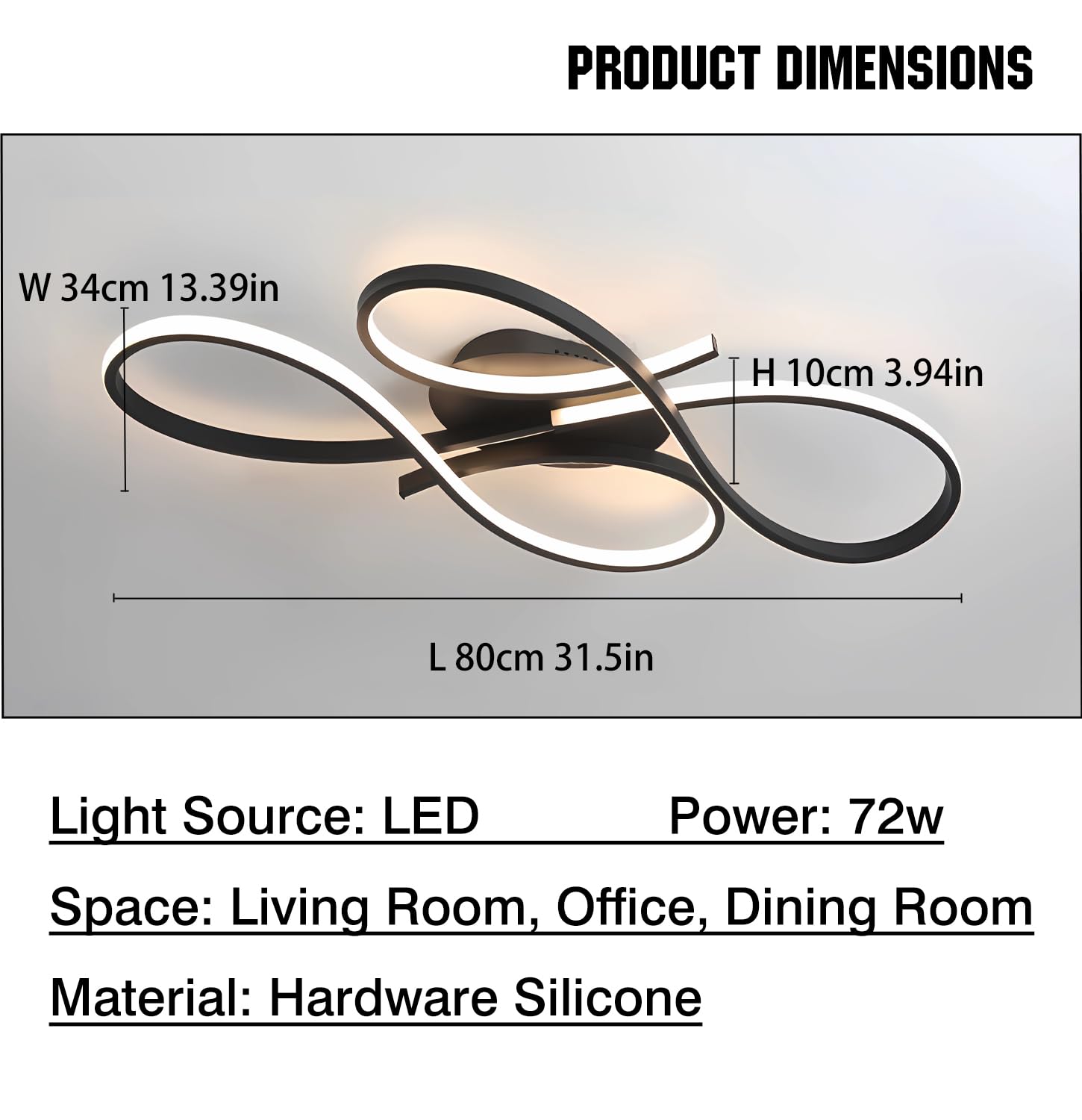 Nowoczesna lampa sufitowa LED Ściemnialne lampy sufitowe z pilotem lampy sufitowe do salonu Kreatywne oświetlenie sufitowe Lampa wisząca jadalni sypialni Lampy kuchenne (Czarny L80cm)