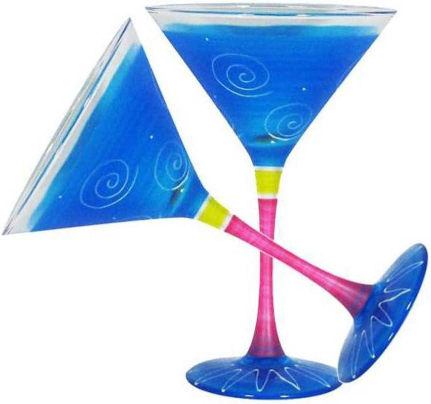 Hand Painted Martini Glasses Set of 2 - Peruvian Splendor Turquoise Collection - Hand Painted Glassware by USA Artists - Unique and Decorative Martini Glasses, Kitchen Table Décor