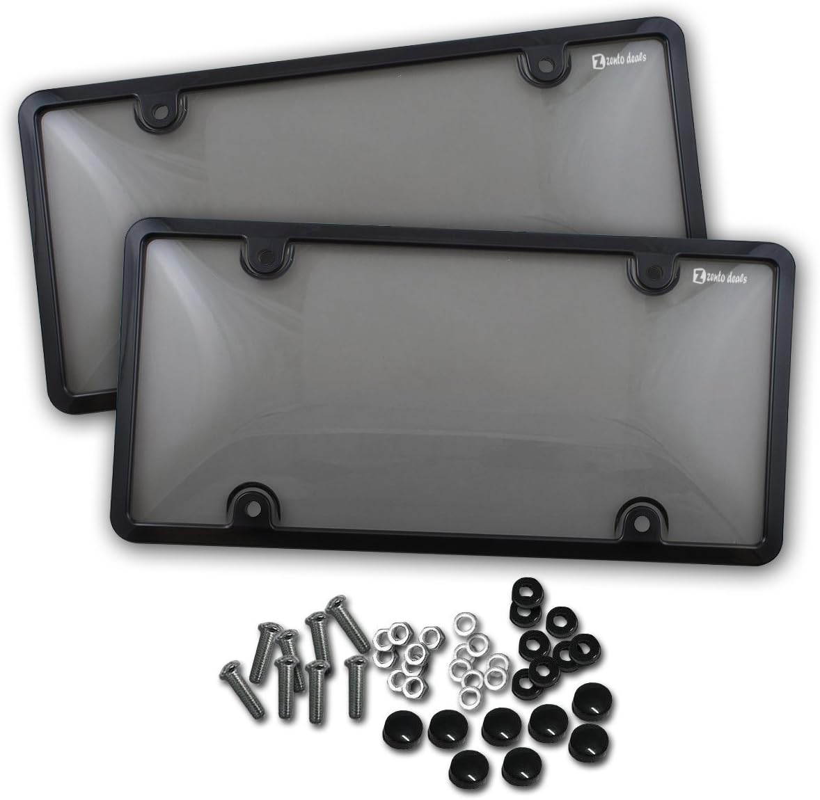 Zento Deals Smoked License Plate Covers and Frames-Clear-Tinted- 2 Pieces Shield Black-Fits All Standard 6x12 Inches Novelty/License Plates