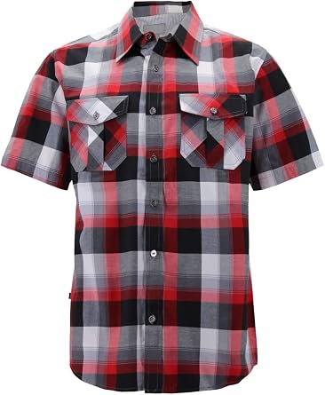 Mens Short Sleeve Cowboy Button Down Casual Plaid Pattern Western Dress Shirt