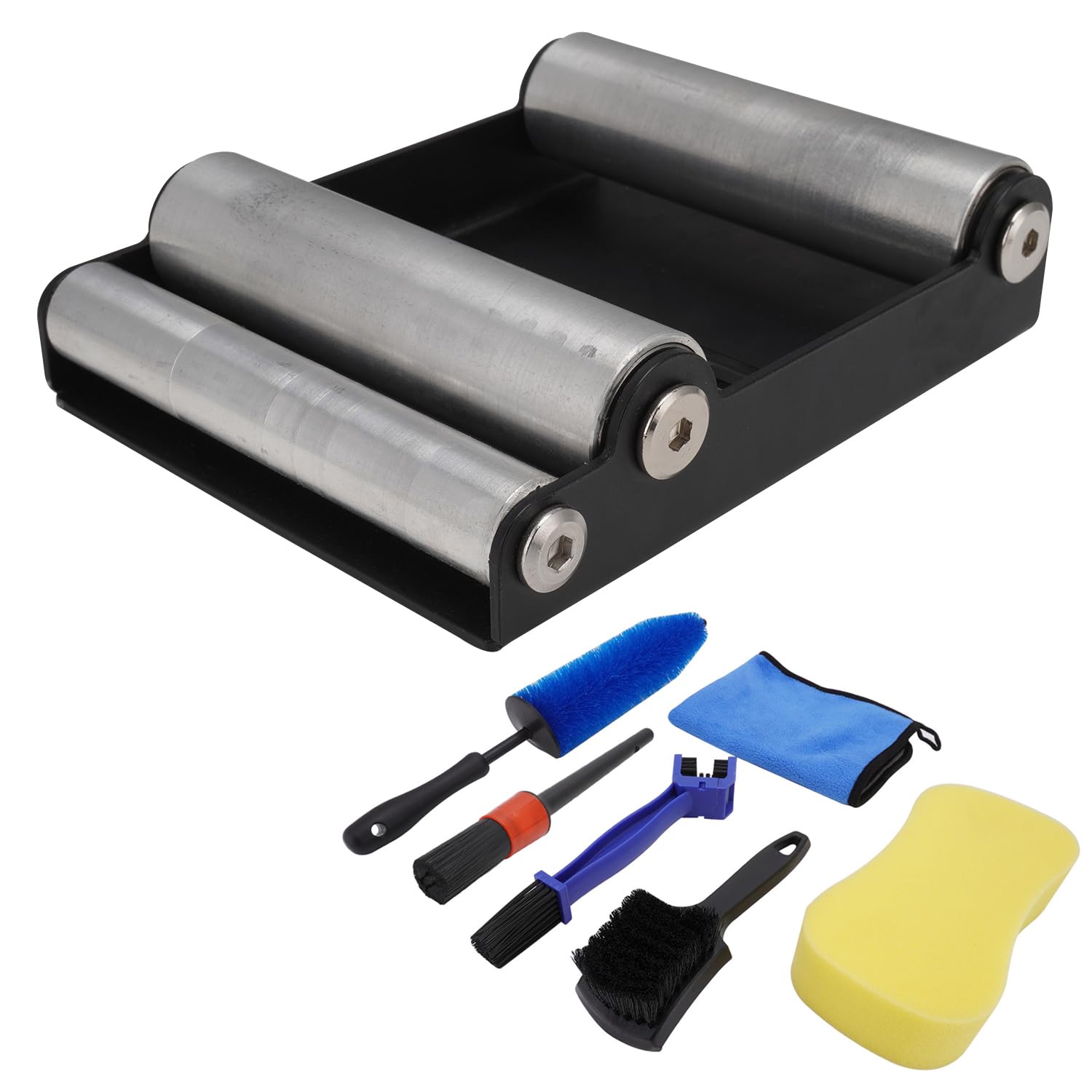 Soporte Rueda Moto,Caballete Trasero Delantero Moto + Kit Cepillo Limpieza para Motocicleta de 6 Piezas la mayoría de Bicicletas de Calle