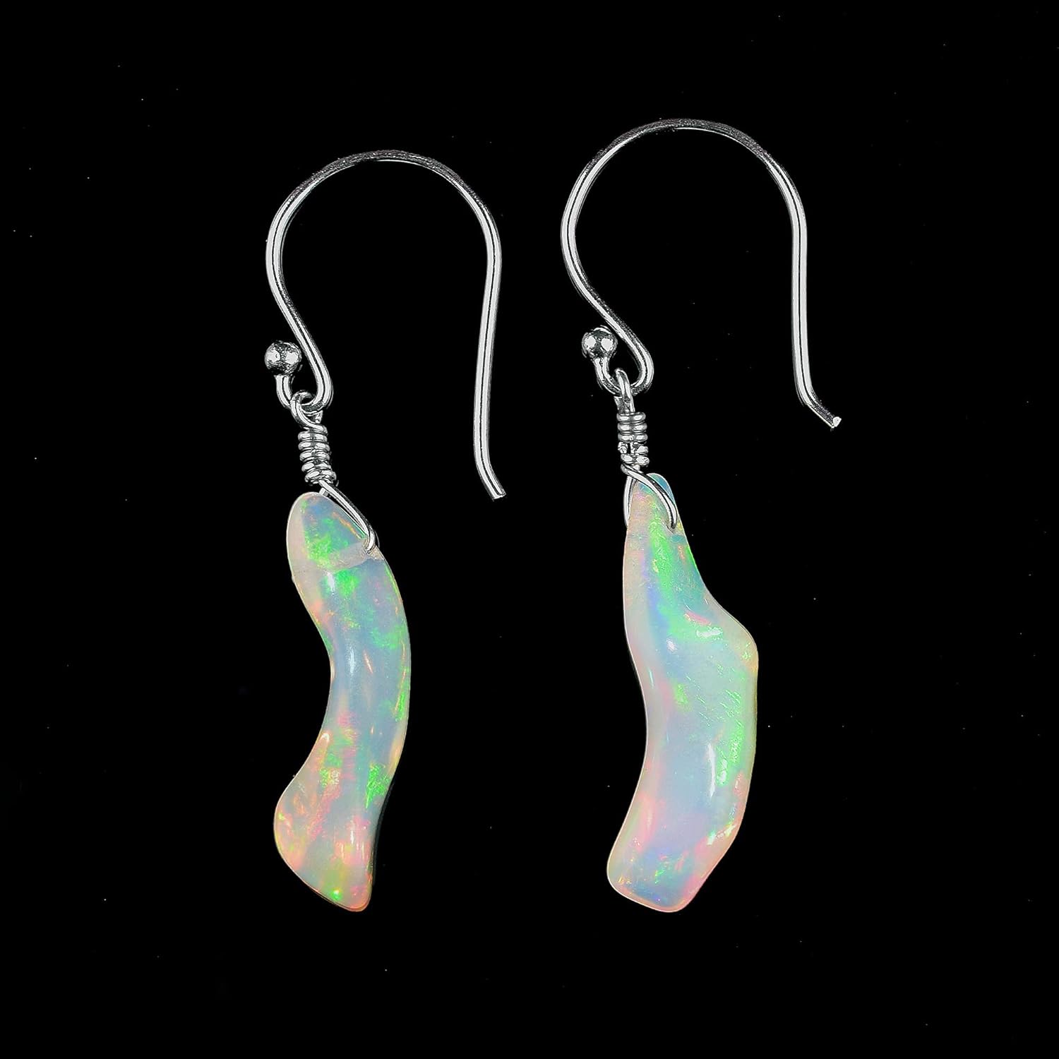 Natural Raw Ethiopian Opal Earring Rhodium Plated 925 Sterling Silver, Dainty Simple Earring Jewelry Gift for Her, Birthstone Energy Healing Stones, Opal Bones Earring - Image 8
